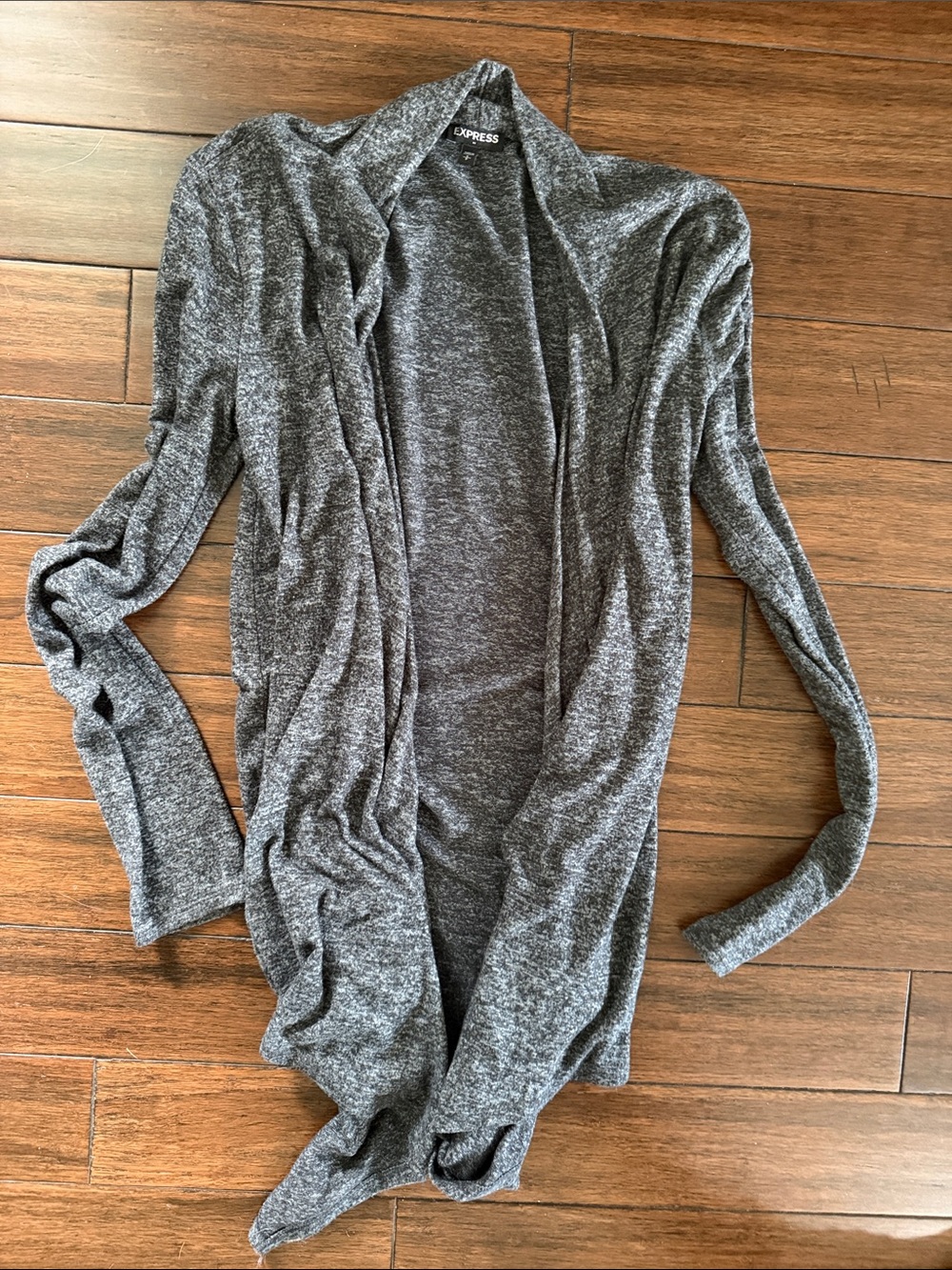 Express Dark Heather Gray Open-Front Knit Cardigan